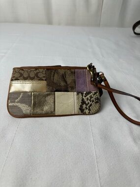 Coach Patchwork Clutch Wristlet in Brown, Cream & Purple Accents